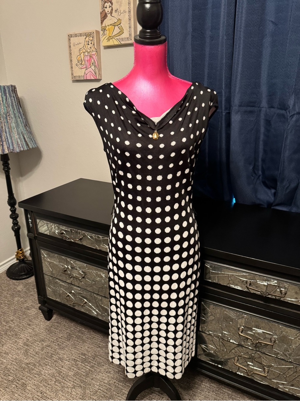 St. John Black and White Polka Dot Midi Dress